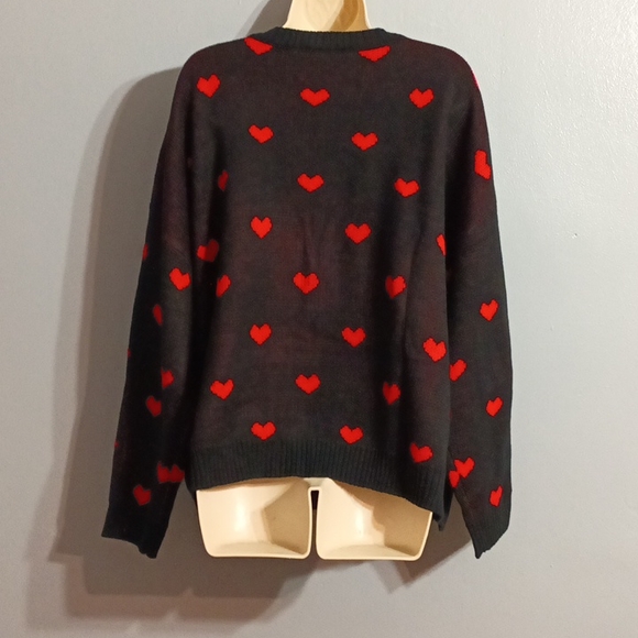 Shein Plus black with red ♥️ heart pattern drop shoulder duster cardigan 3xl - Picture 12 of 17